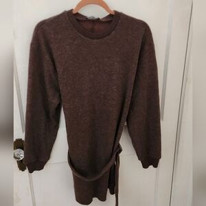 NWT Zara Size Medium Womens Brown Mini Sweater Dress With Belt